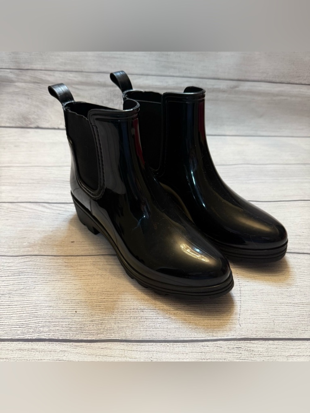 Capelli of New York Black Patent Chelsea Rain Ankle Boots